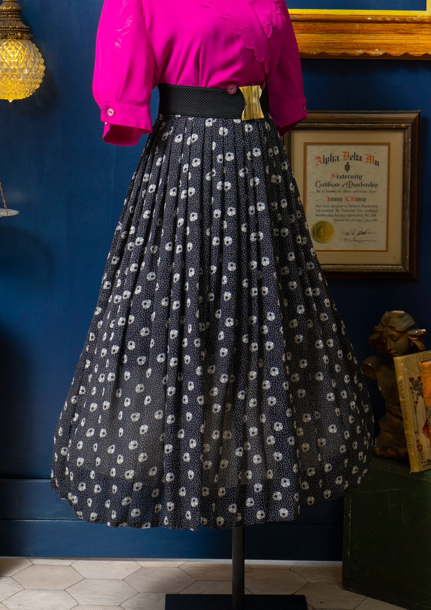 90's Made In Euro Pin Dot×Art Pattern Black Sheer Skirt -  Bernet（バーネット）Online Store | 高円寺にあるLadys Vintage Clothing Store