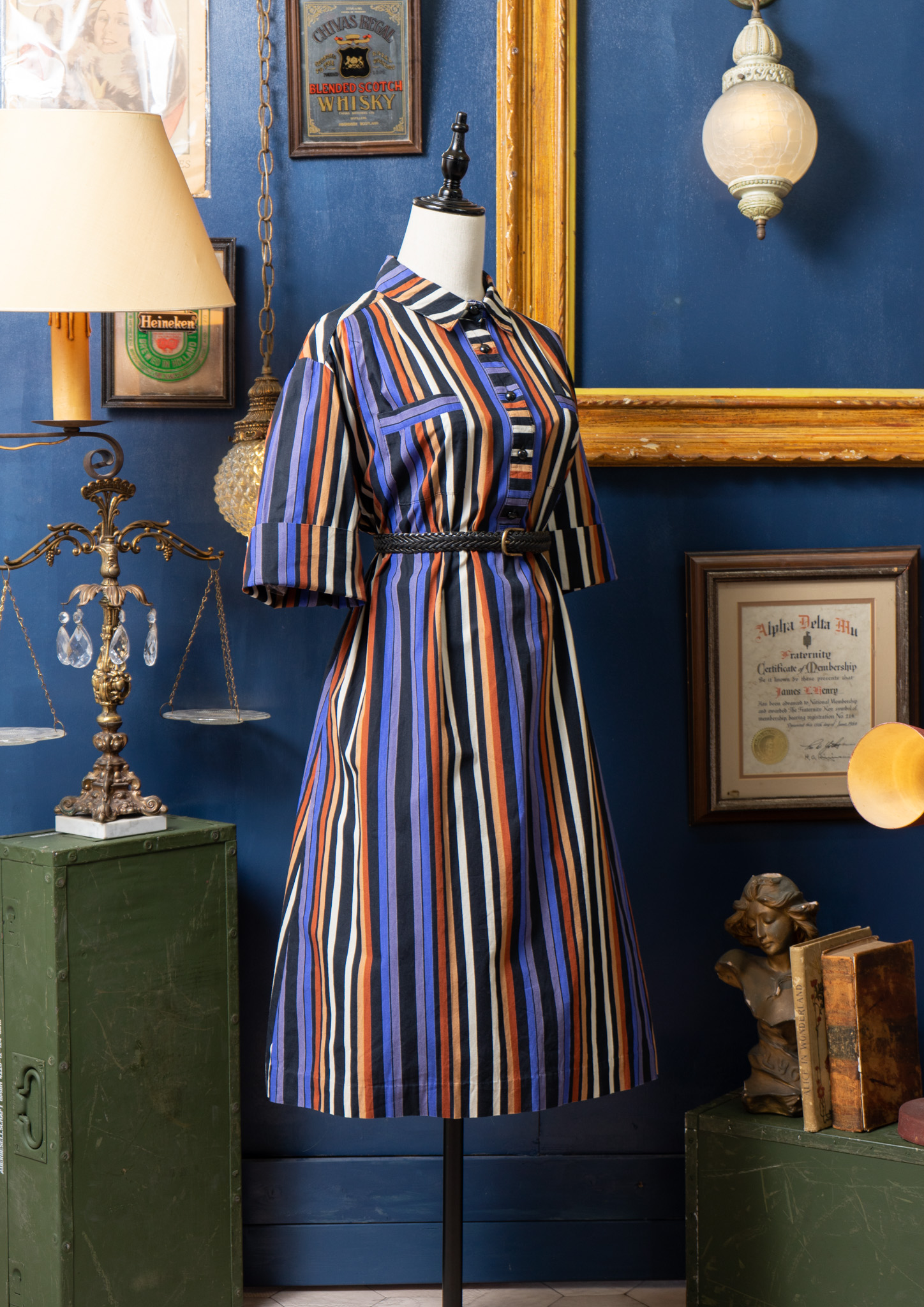 80's Made In Euro Stripe Pattern Shirt Collar Dress - Bernet（バーネット）Online  Store | 高円寺にあるLadys Vintage Clothing Store