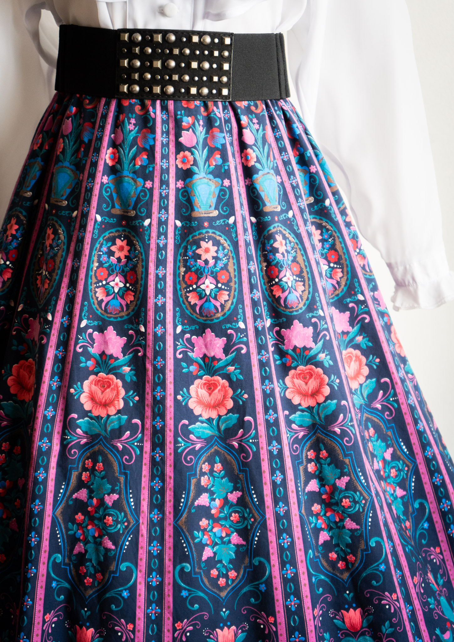 EURO VINTAGE SKIRT ハンドペイントスカート vintage 80's Euro Waist Ribbon Design Black Skirt - Bernet