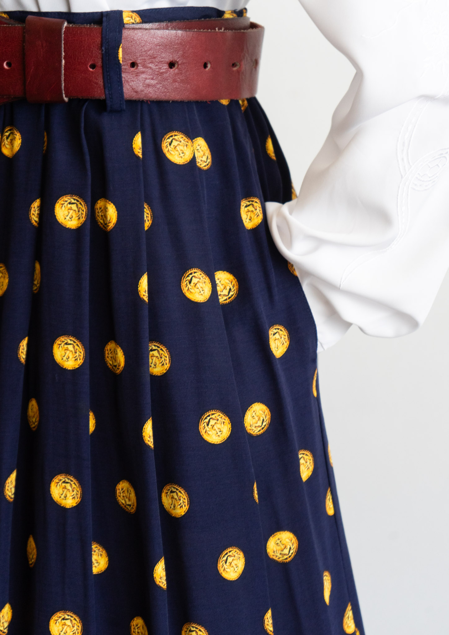 EURO VINTAGE SKIRT ハンドペイントスカート vintage 80's USA Coin Pattern Navy Skirt - Bernet（バーネット