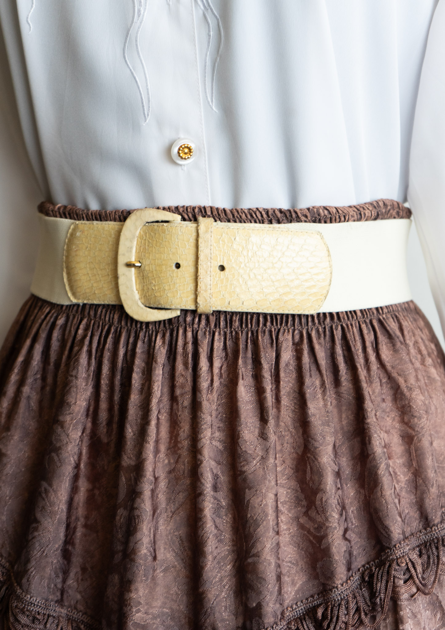 80's Snack Leather Buckle Ivory Rubber Belt - Bernet