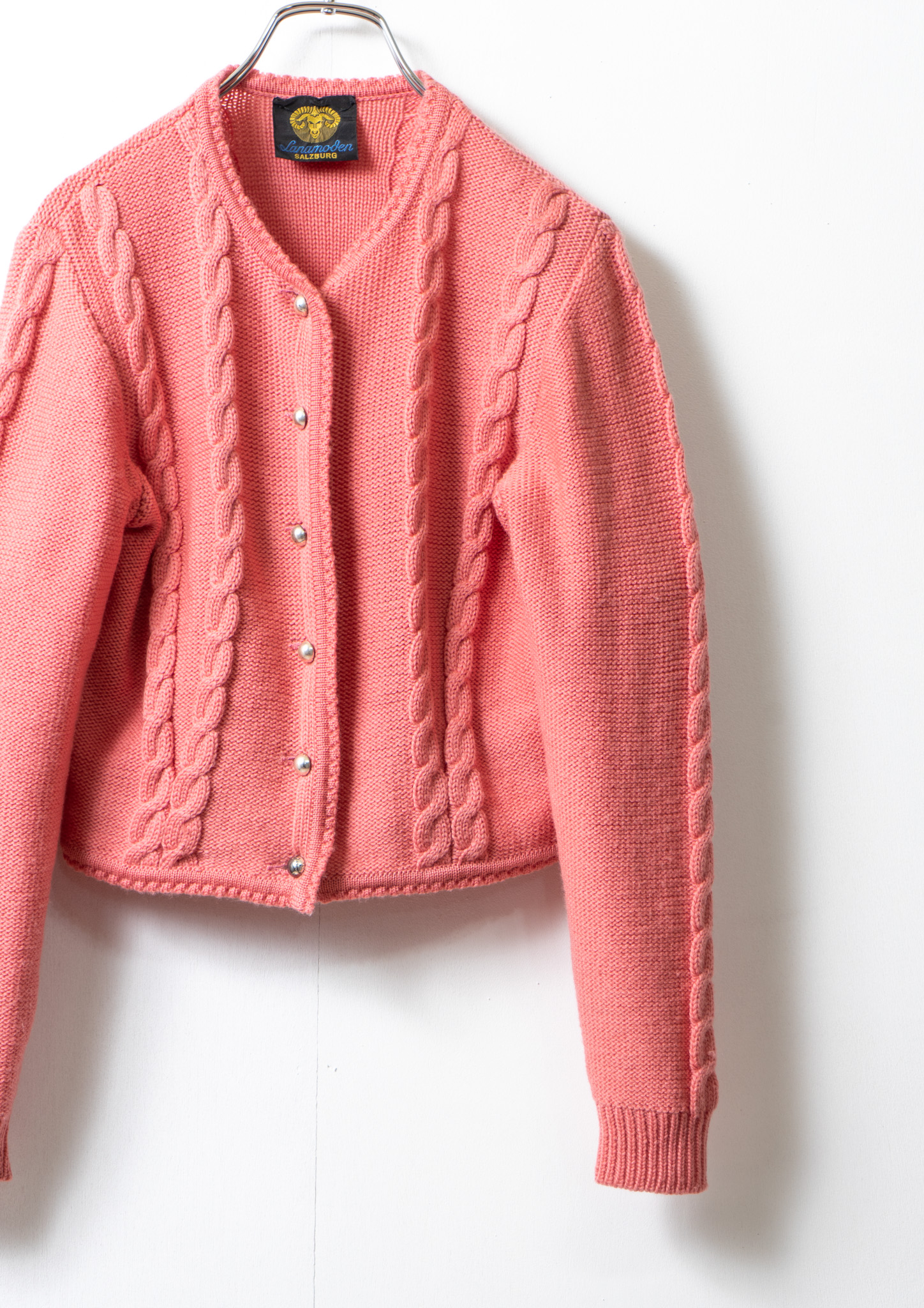 80's Made In Euro Cropped Design Pink Knit Cardigan - Bernet