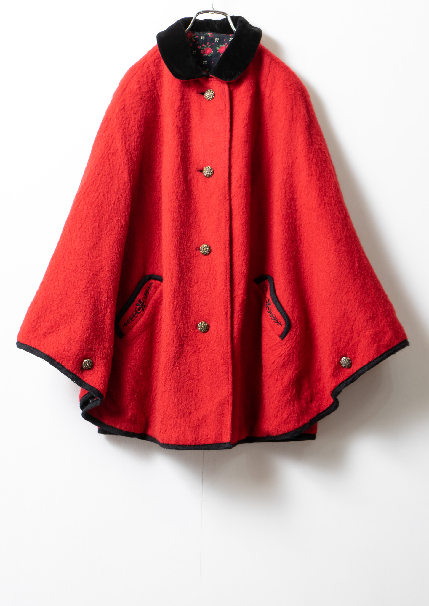 70's Made In Euro Velour Collar Red Tyrol Poncho Coat - Bernet（バーネット）Online  Store | 高円寺にあるLadys Vintage Clothing Store