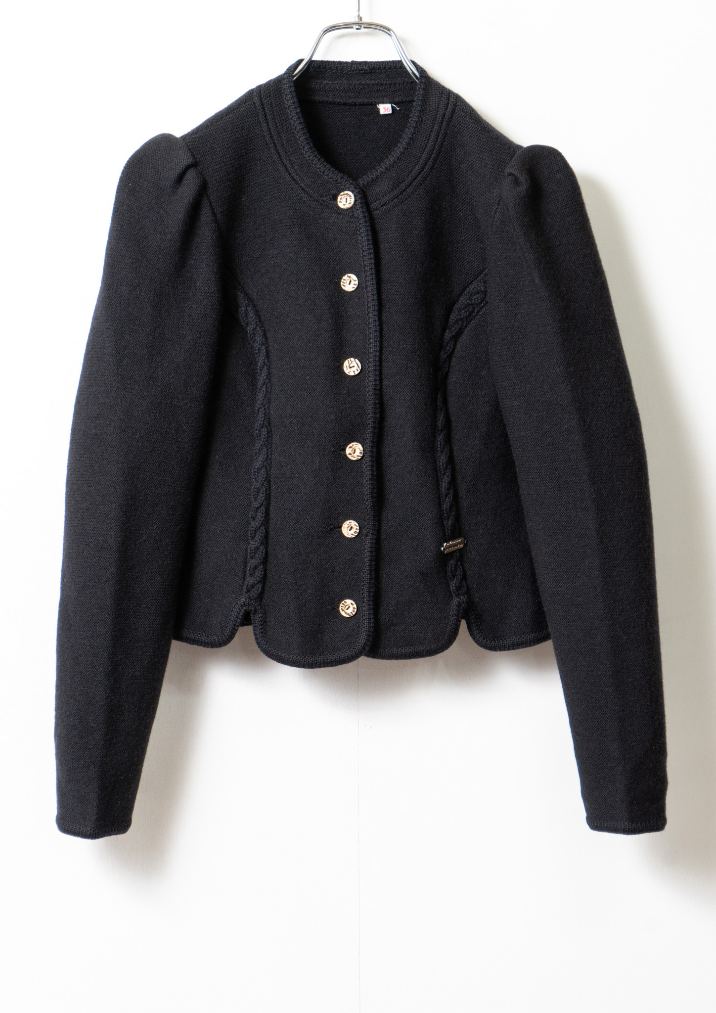 80's Made In W-Germany Puff Sleeve Black Tyrol Knit Cardigan
